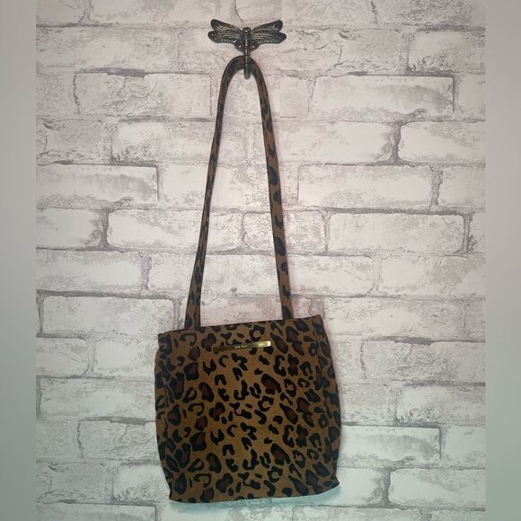 Vintage 90’s Nine West Cheetah Print Shoulder Bag Medium Sized Gold Hardware - Picture 1 of 9